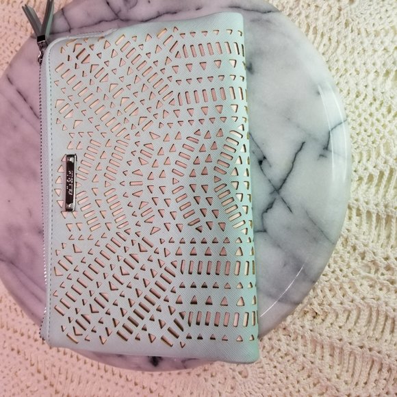 Stella and Dot MINT Clutch Wallet Laser Cut Out Double Hand Bag (9x6x1) - Picture 2 of 6